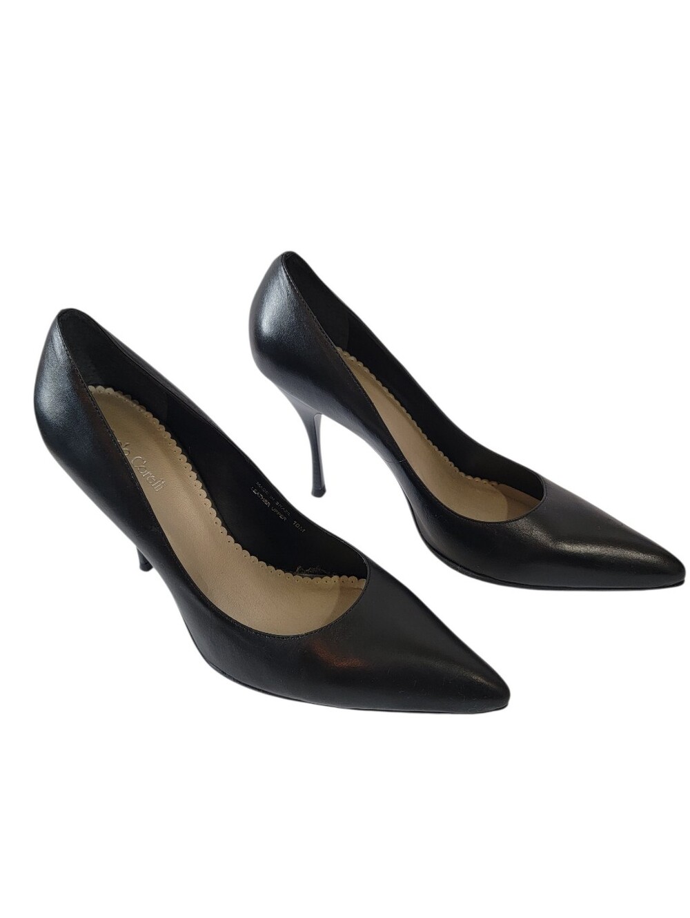 VTG Paolo Corelli Black Leather Pointed Toe Stiletto Pump Sz 10M Party Cocktail